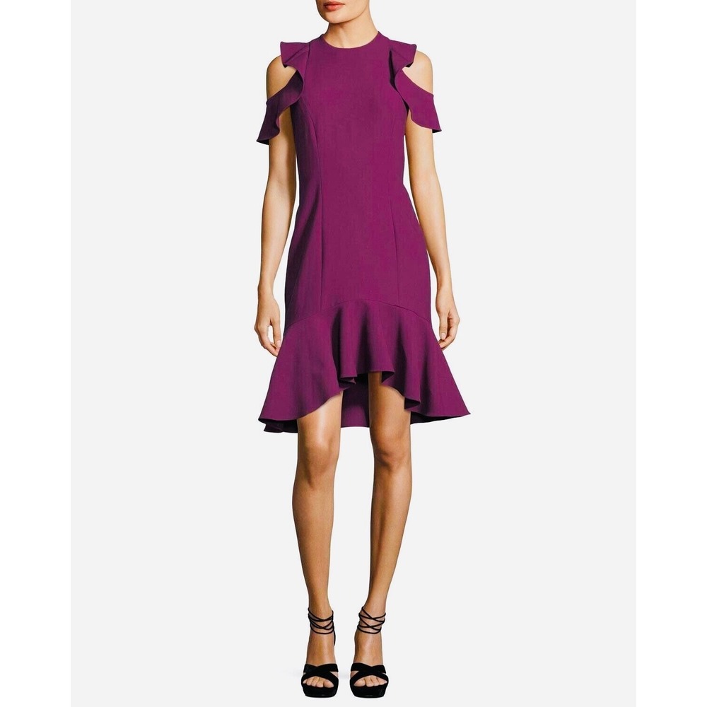 Cinq a Sept Micah Jewel‎ Neck Open Shoulder Sheath Crepe Cocktail Dress - 10